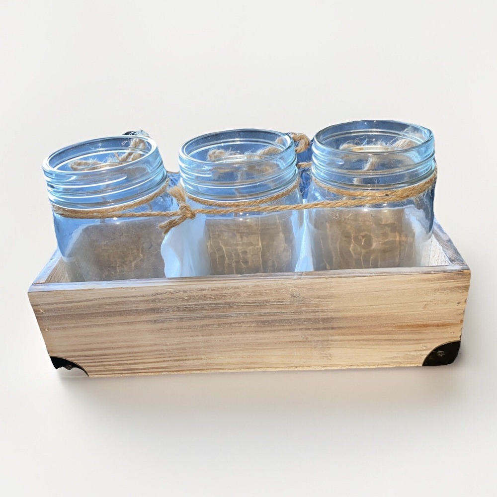 White Rustic Wood Mason‎ Jar Centerpice For Home Wedding Storage Decoration - Picture 5 of 6